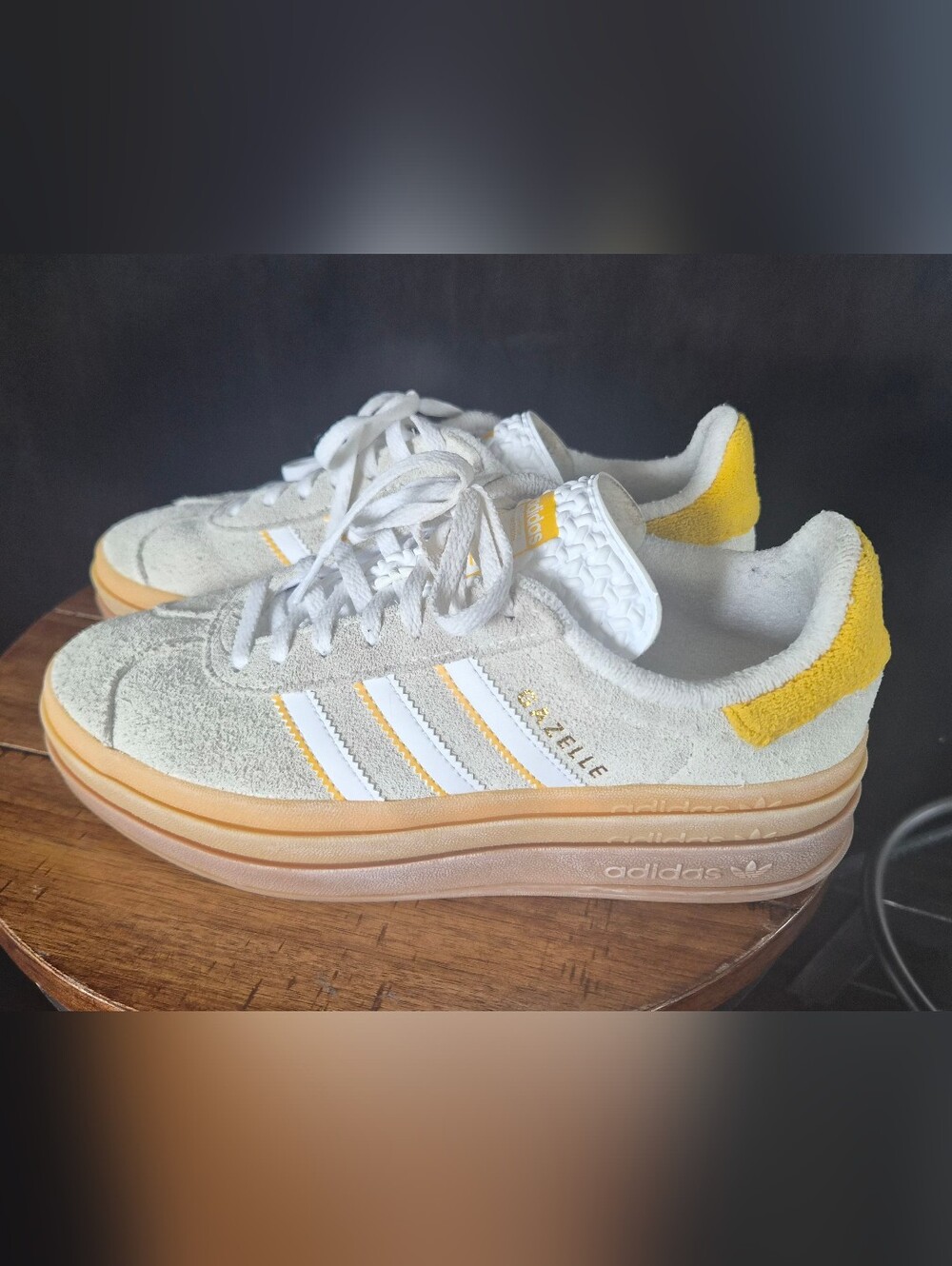 adidas Gazelle Platform Sneakers in White & Yellow
